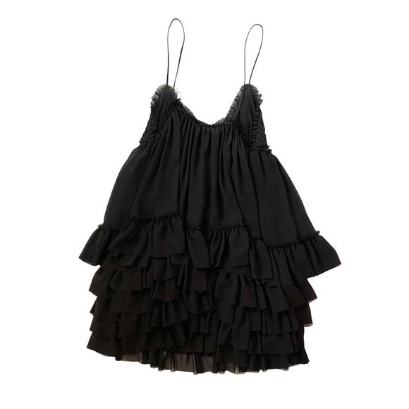 💟H&M💟NWOT THE WHITE LOTUS COLLECTION Black Ruffled Mini Dress M - Picture 4 of 7